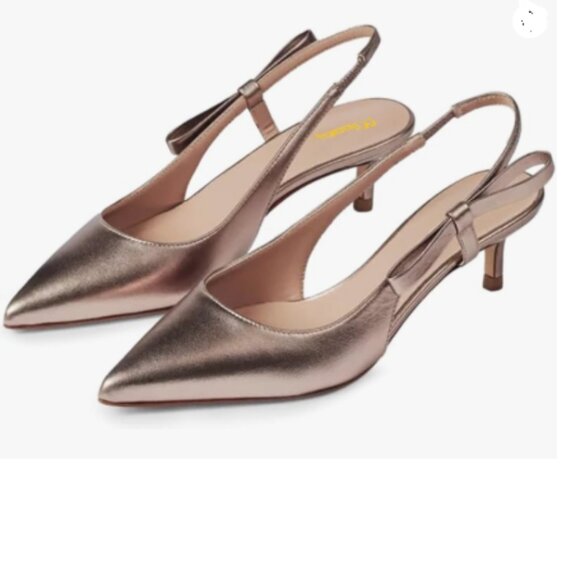 Milooey shoes Bronze Pointed Toe Side Bow Pump Kitten Low Heels Slingback Sandal - Picture 1 of 8